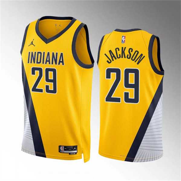 Men%27s Indiana Pacers #29 Quenton Jackson Yelllow Statement Edition Stitched Basketball Jersey Dzhi